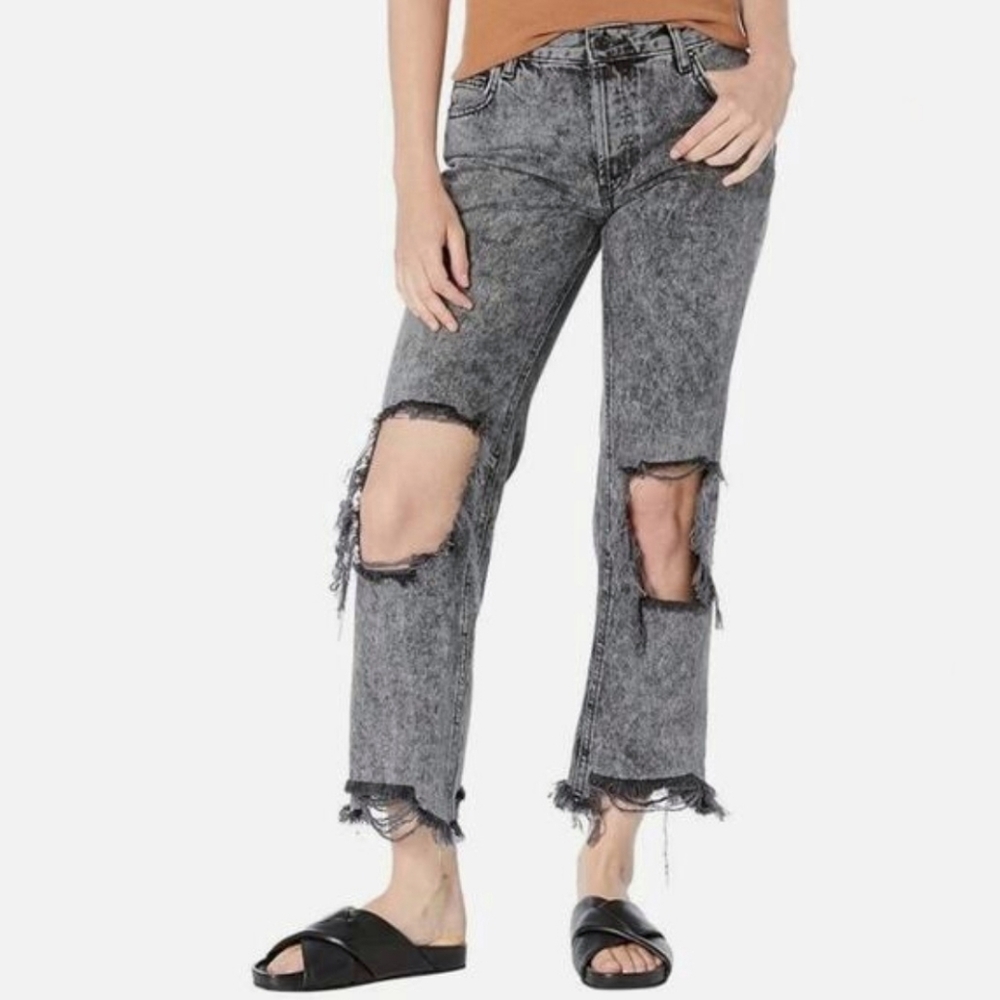 Free People We The Free Maggie Straight Leg Crop Distressed Jeans Wmn Size 30 10